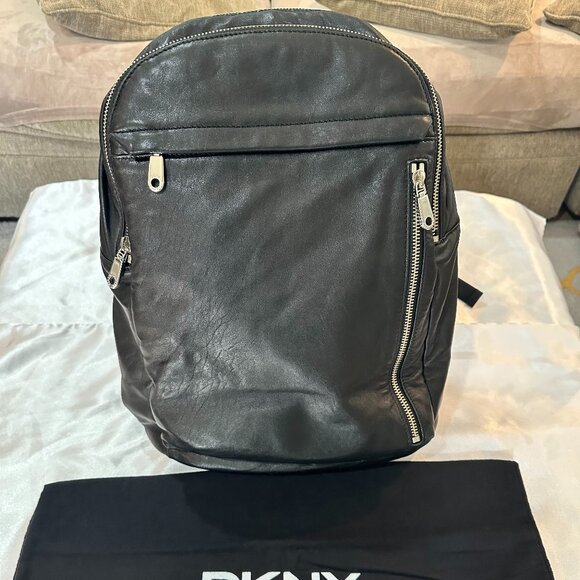 DKNY Black Sleek Soft Nappa Leather Backpack For Men or Women main image 12